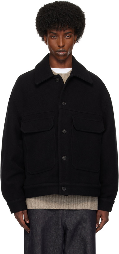 Photo: Lownn Black Wool Cashmere Workwear Jacket