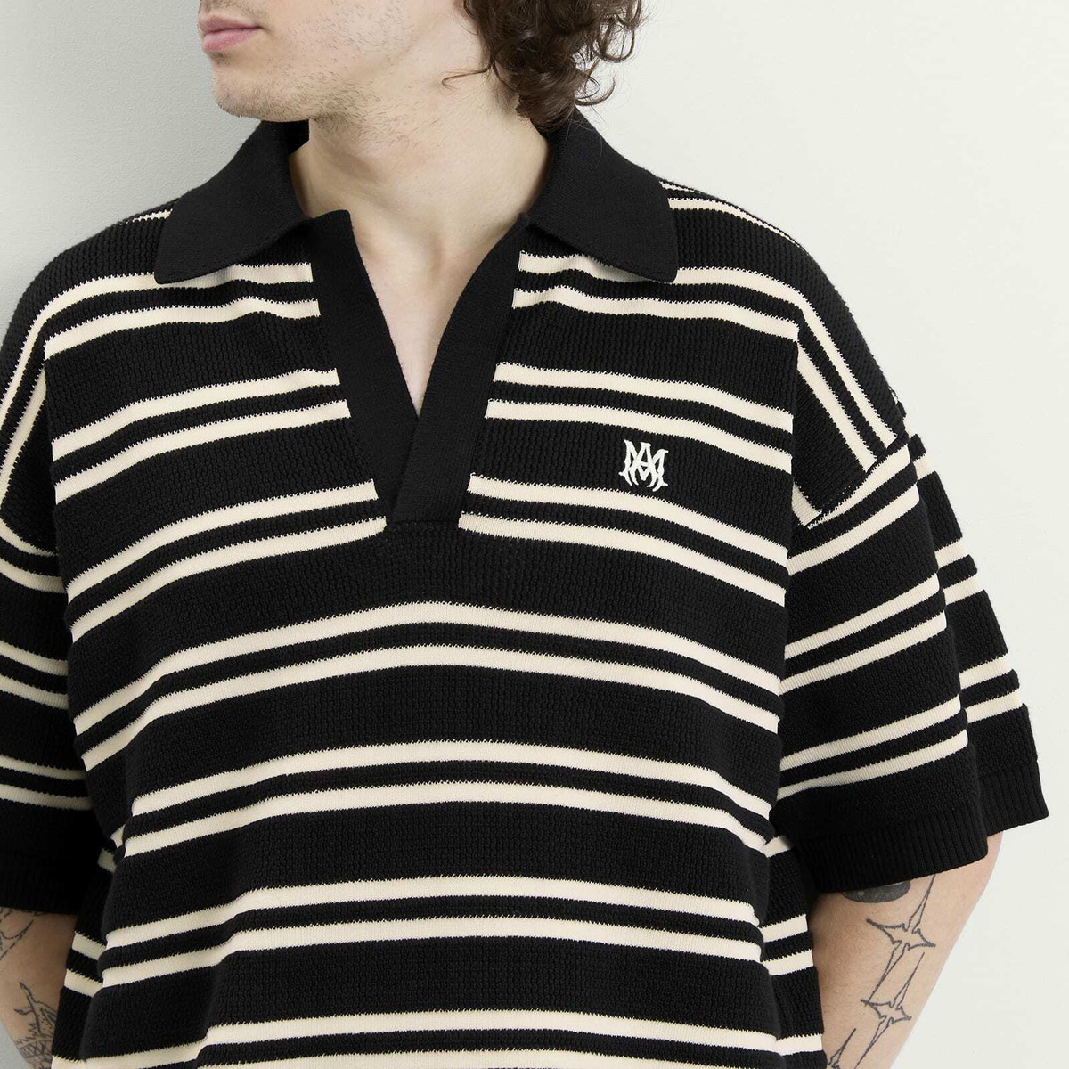 Amiri Men's MA Stripe Knit Polo in Black