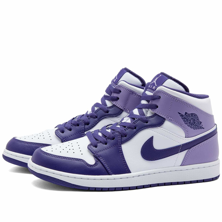 Photo: Air Jordan Men's 1 Mid Sneakers in Purple/White
