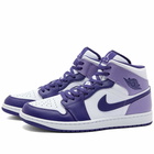 Air Jordan Men's 1 Mid Sneakers in Purple/White