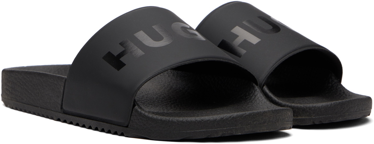 Hugo Black Tonal Logo Italian-Made Sandals
