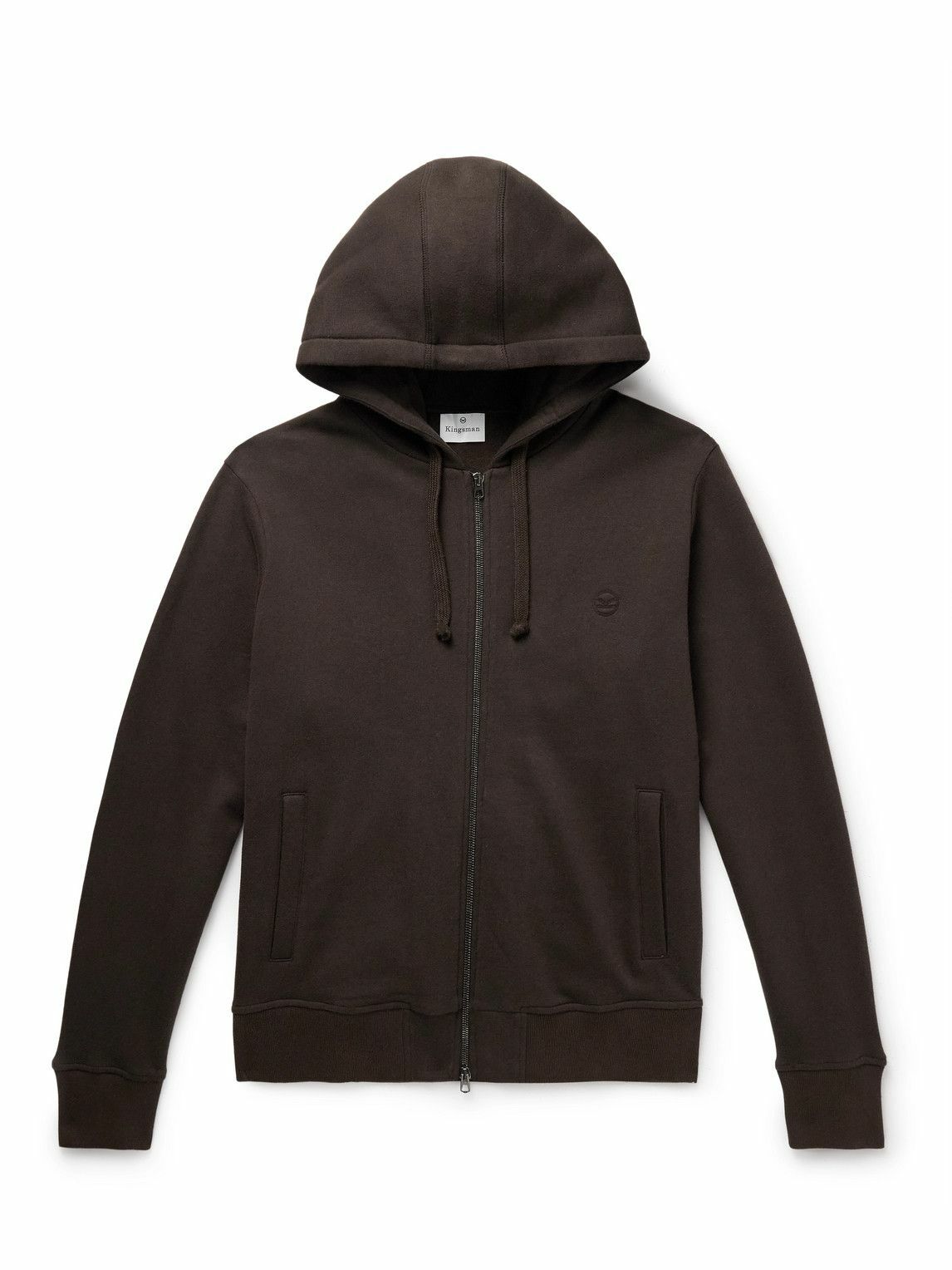 Kingsman - Logo-Embroidered Cotton and Cashmere-Blend Jersey Zip-Up Hoodie - Brown