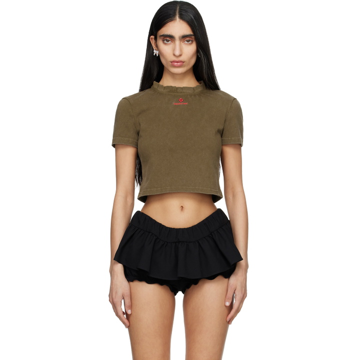 Photo: SHUSHU/TONG Khaki Wave Lace Collar T-shirt
