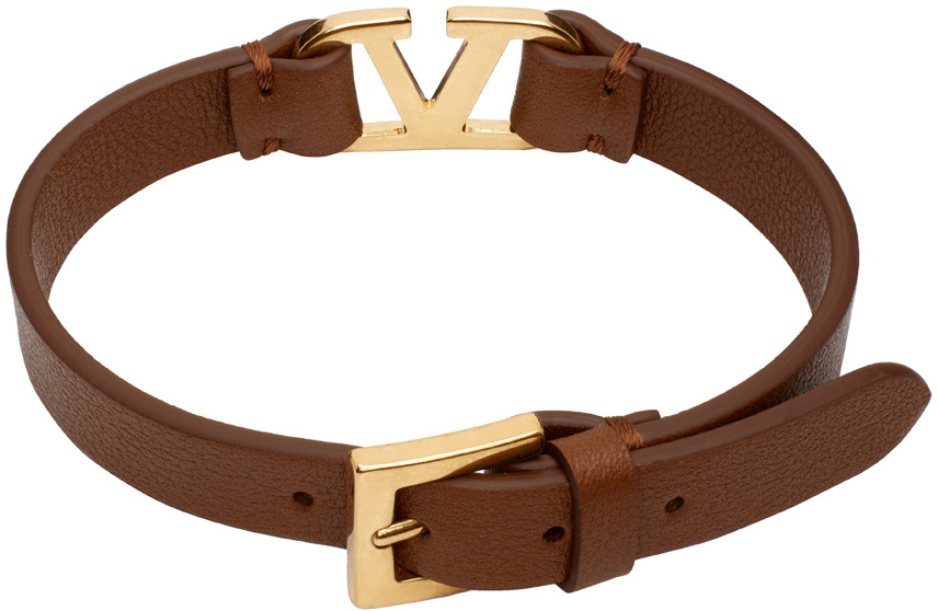 Valentino Garavani Brown VLogo Signature Calfskin Bracelet
