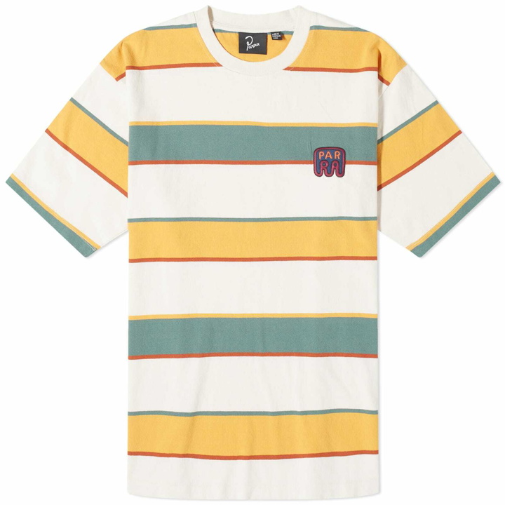 Photo: By Parra Men's Fast Food Logo Stripe T-Shirt in Burned Yellow