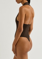 Khaite Toto Halterneck Stretch-knit Bodysuit Brown