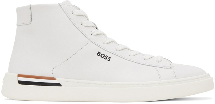 Photo: BOSS White Logo High-Top Sneakers