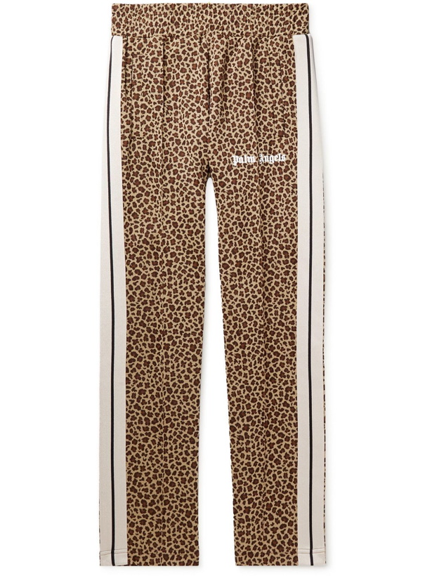Photo: Palm Angels - Straight-Leg Striped Leopard-Print Jersey Track Pants - Neutrals