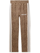 Palm Angels - Straight-Leg Striped Leopard-Print Jersey Track Pants - Neutrals