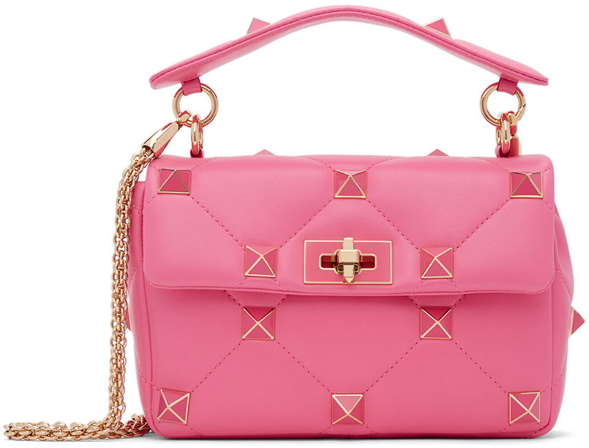 Valentino Pink Quilted Leather Roman Stud Medium Shoulder Bag