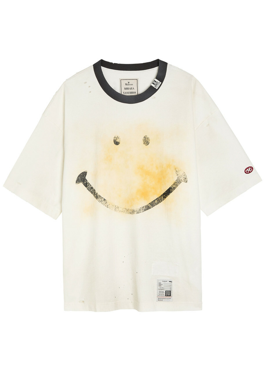 Maison Mihara Yasuhiro Distressed Printed Cotton T-shirt White