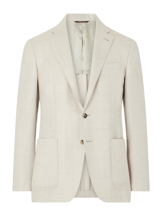 Photo: Canali - Kai Herringbone Wool, Linen and Silk-Blend Blazer - Neutrals