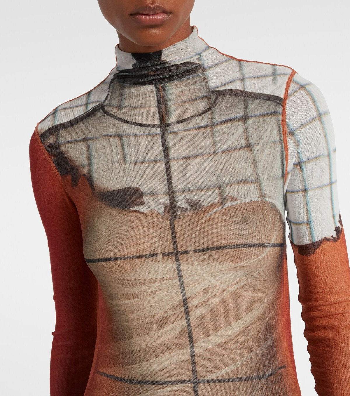 Jean Paul Gaultier Fire printed mesh bodysuit