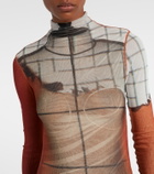 Jean Paul Gaultier Fire printed mesh bodysuit
