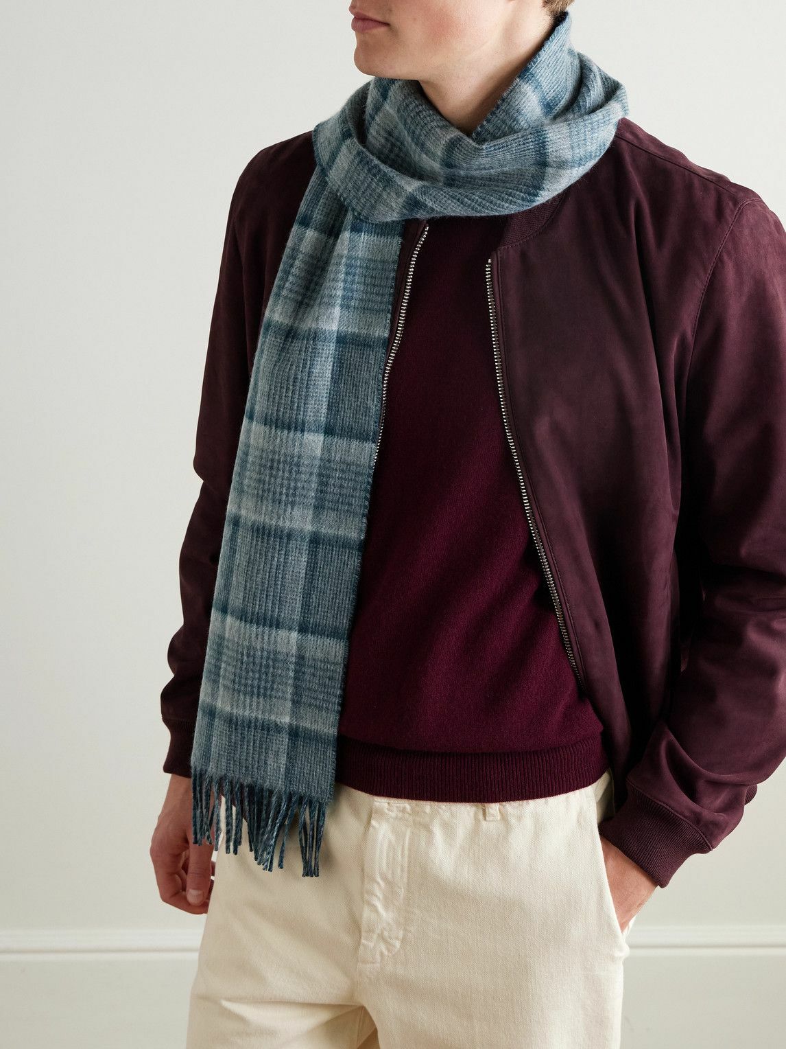 Johnstons of Elgin - Fringed Checked and Striped Cashmere Scarf