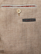 Brunello Cucinelli - Herringbone Linen, Wool and Silk-Blend Blazer - Brown