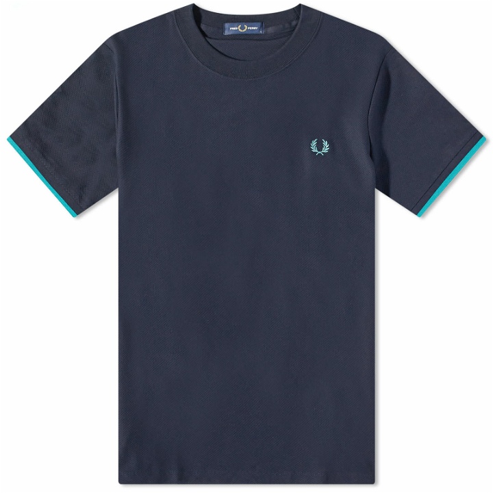 Photo: Fred Perry Authentic Men's Tipped Cuff Pique T-Shirt in Navy/Deep Mint