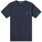Fred Perry Authentic Men's Tipped Cuff Pique T-Shirt in Navy/Deep Mint