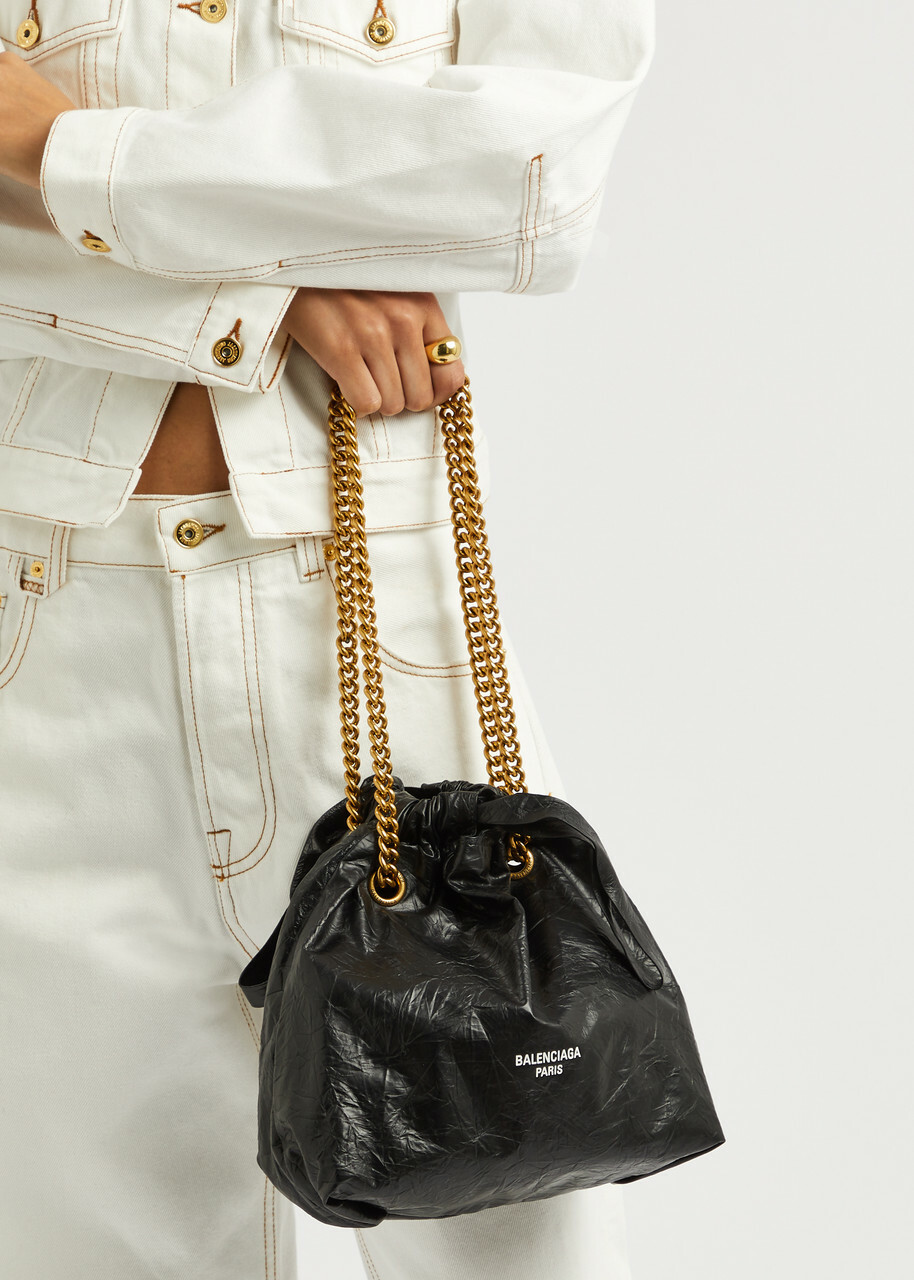 Balenciaga Crush Small Crinkled Leather Bucket bag - Black - One Size