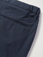 INCOTEX - Slim-Fit Cotton-Seersucker Trousers - Blue