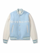 Givenchy - Logo-Embroidered Wool-Blend and Full-Grain Leather Varsity Jacket - Blue