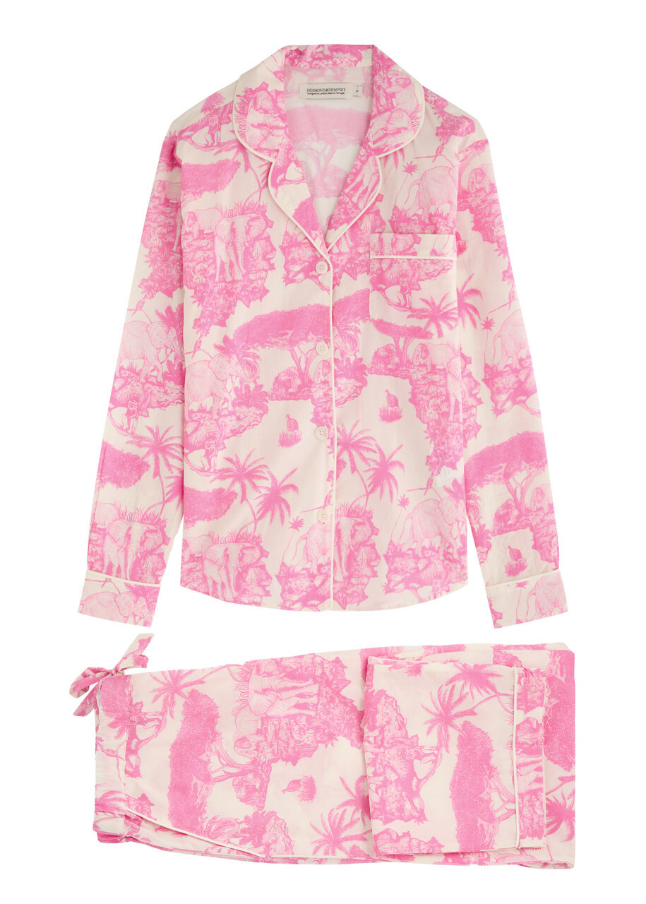 Desmond & Dempsey Loxodonta Printed Cotton Pyjama set Pink