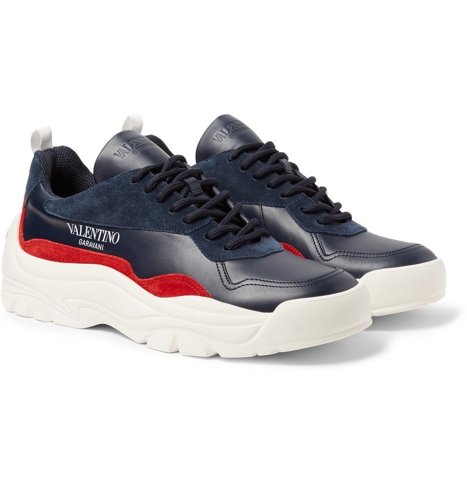 Valentino - Valentino Garavani Bansi Leather and Suede Sneakers - Men -  Navy Valentino Garavani