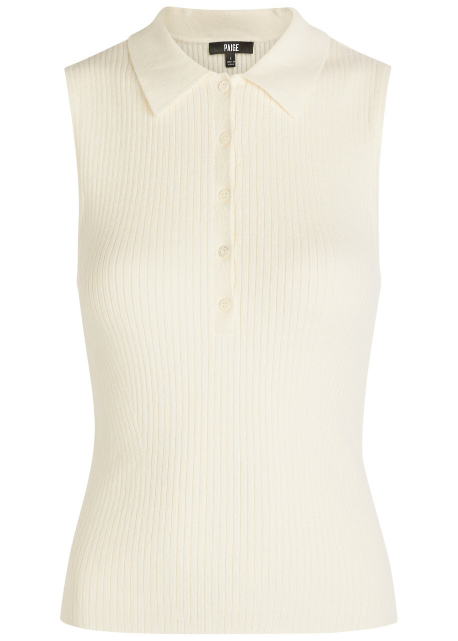 Paige Vest Ribbed Cotton-blend Polo top White