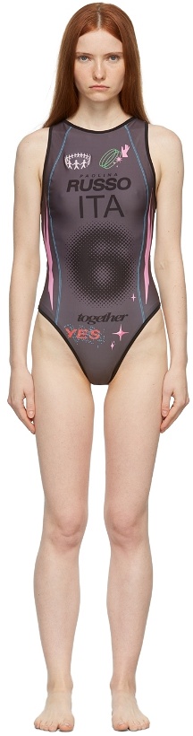 Photo: Paolina Russo SSENSE Exclusive Grey One-Piece Printed Swimsuit