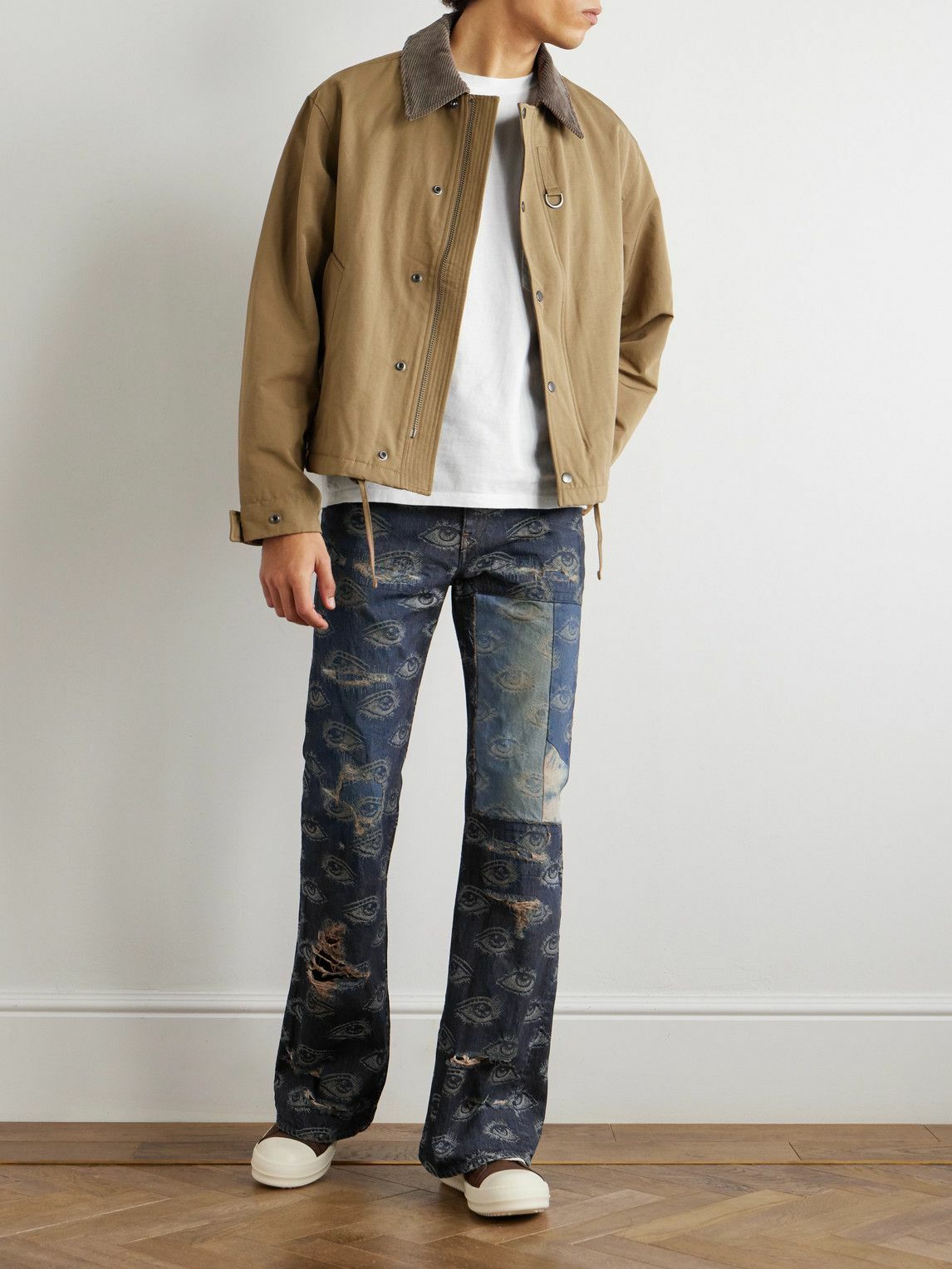 KAPITAL - Speakeasy Slim-Fit Flared Printed Distressed Jeans