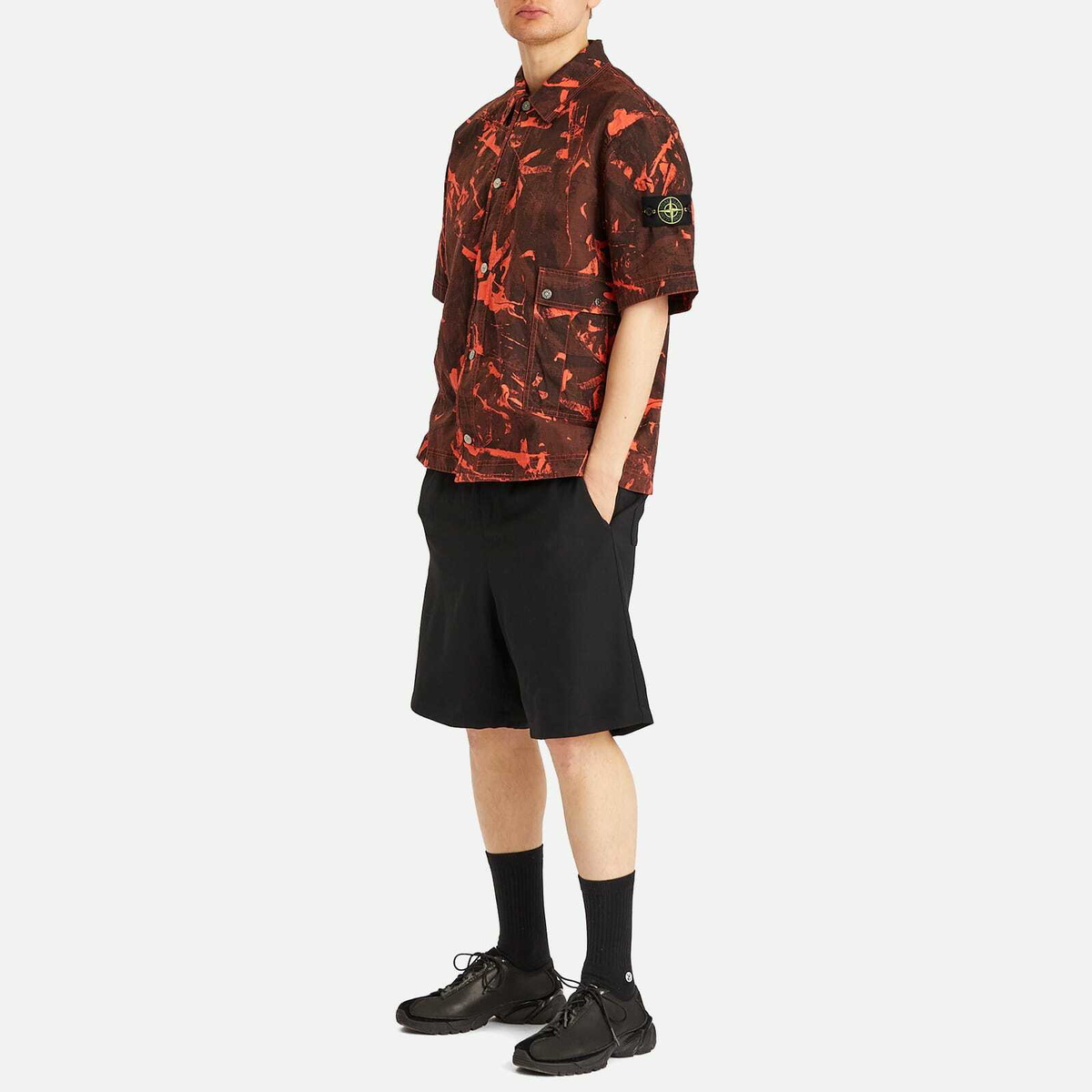 Stone Island Men's Scan Camo Ripstop-OVD Short Sleeve Shirt in Black