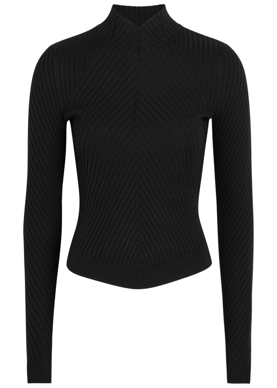 Victoria Beckham Georgia Ribbed Merino Wool Jumper Black