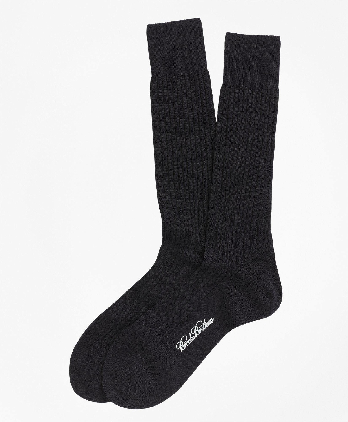 Brooks Brothers Men's Merino Wool Ribbed Crew Socks | Black