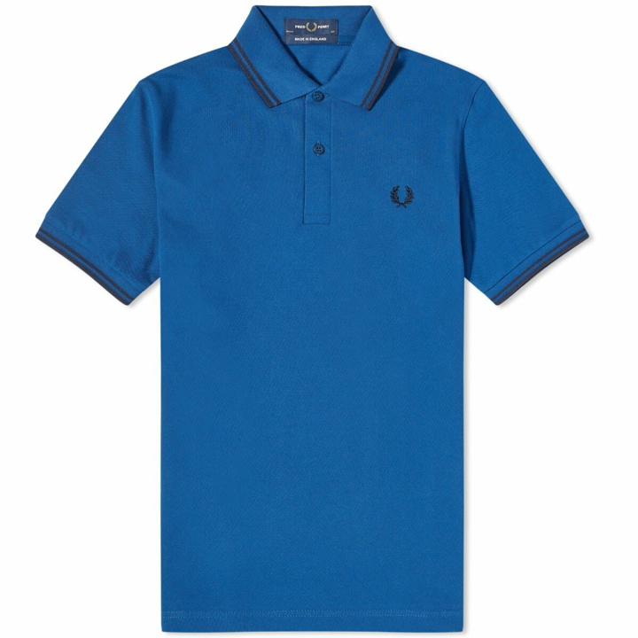 Photo: Fred Perry Men's Twin Tipped Polo Shirt - Made in England in Shaded Cobolt/Navy
