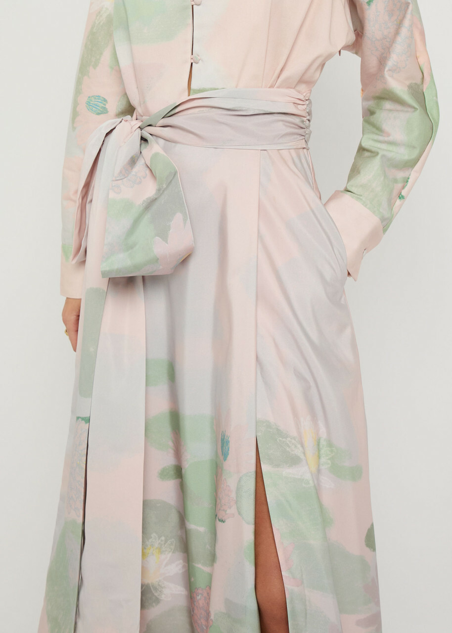 Bernadette Beatrice Printed Stretch-cotton Maxi Shirt Dress Pink