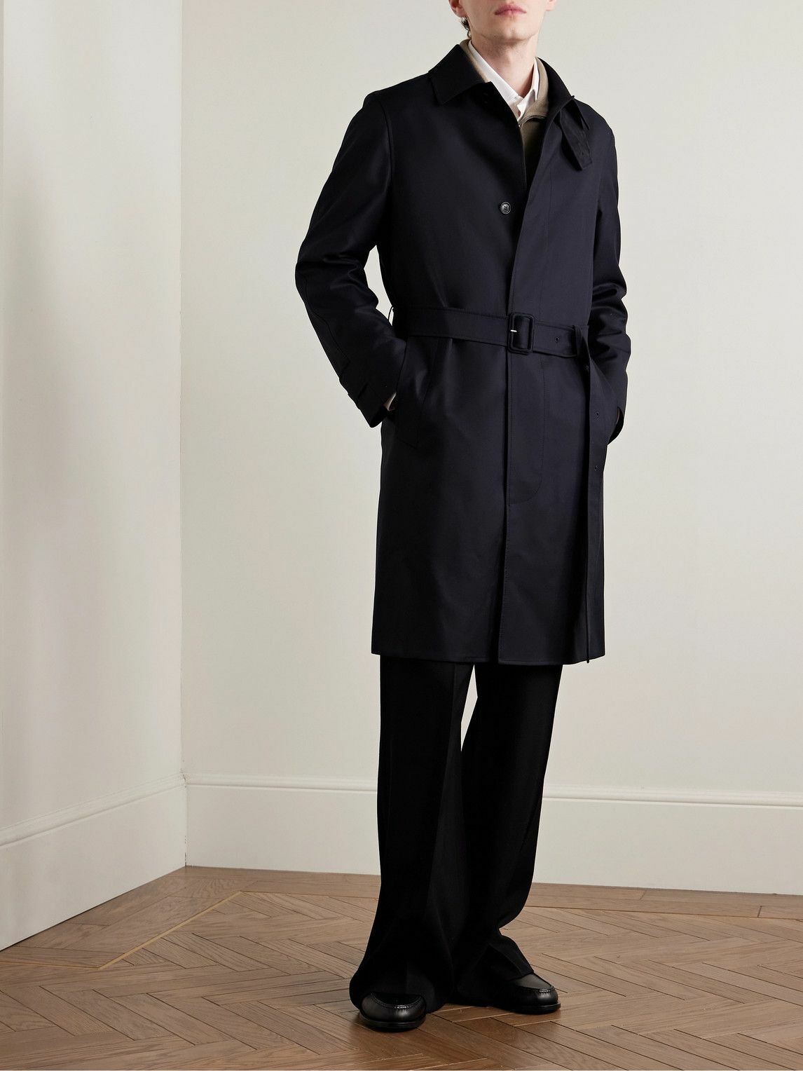Dunhill - Belted Super 180s Wool Coat - Blue