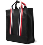 Thom Browne - Striped Grosgrain-Trimmed Pebble-Grain Leather-Trimmed Canvas Tote Bag - Black