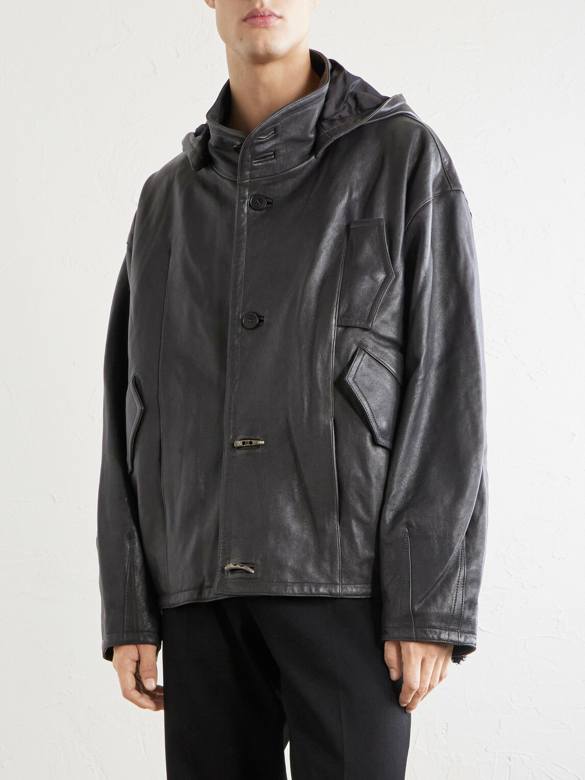 Enfants Riches Déprimés - Malcom Leather Hooded Jacket - Black