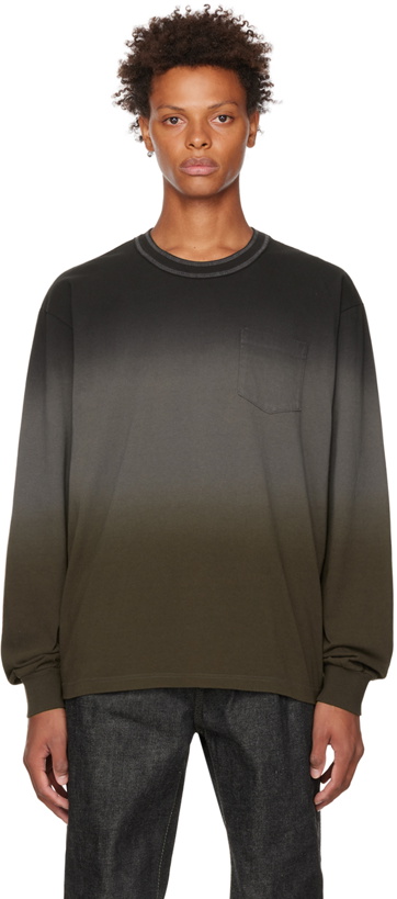 Photo: sacai Black & Khaki Gradient Long Sleeve T-Shirt