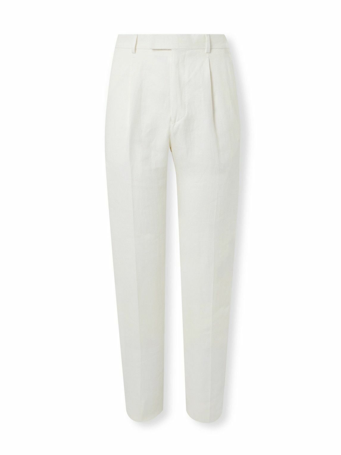Zegna - Straight-Leg Pleated Linen-Twill Trousers - White