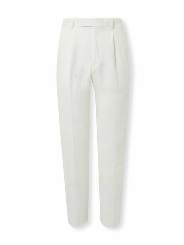 Photo: Zegna - Straight-Leg Pleated Linen-Twill Trousers - White