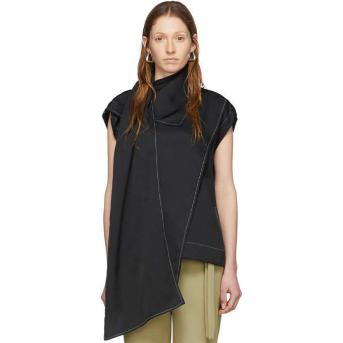 Proenza Schouler Black Cap Sleeve Scarf Blouse Proenza Schouler