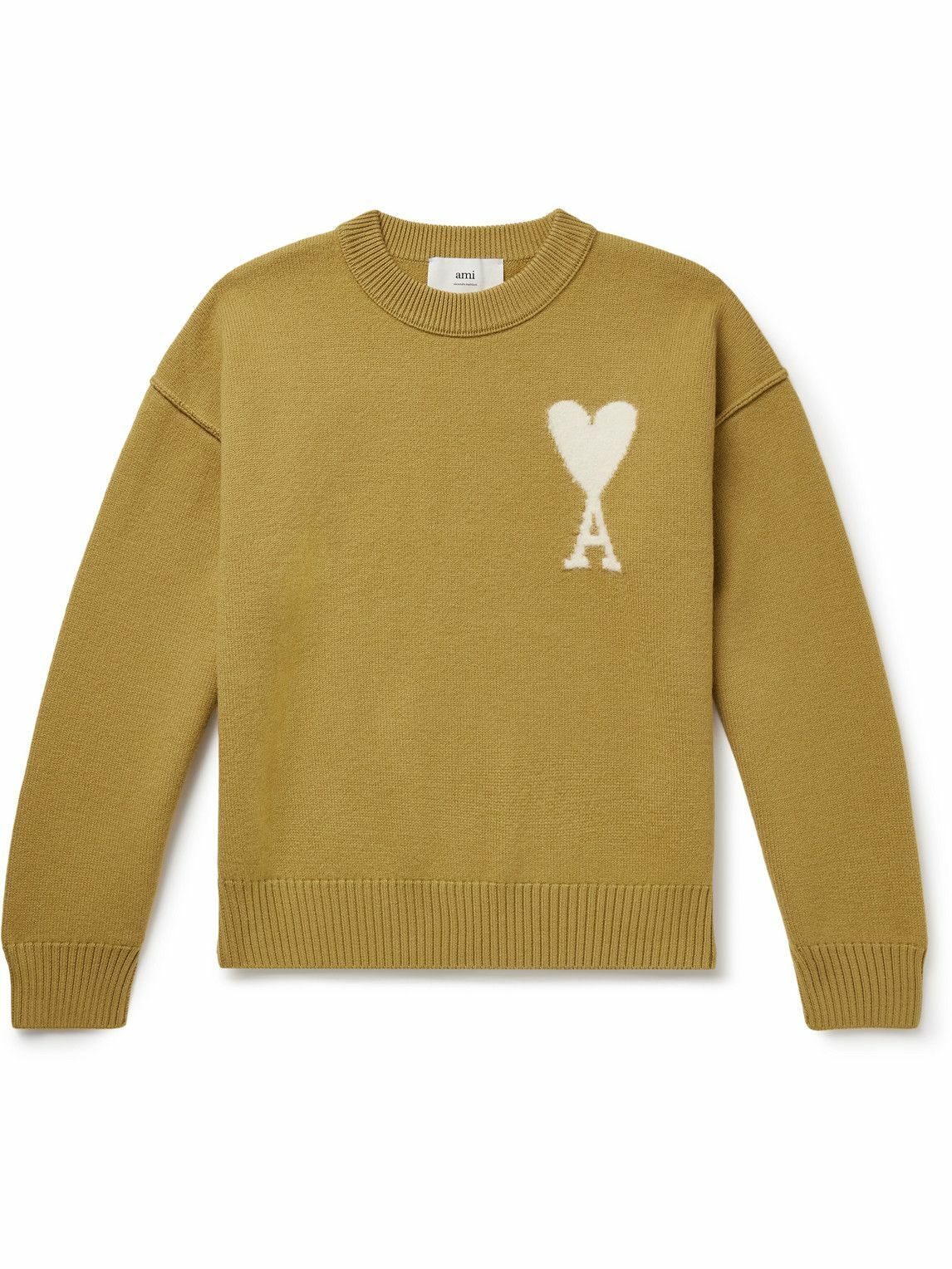 AMI PARIS - Logo-Intarsia Virgin Wool Sweater - Yellow