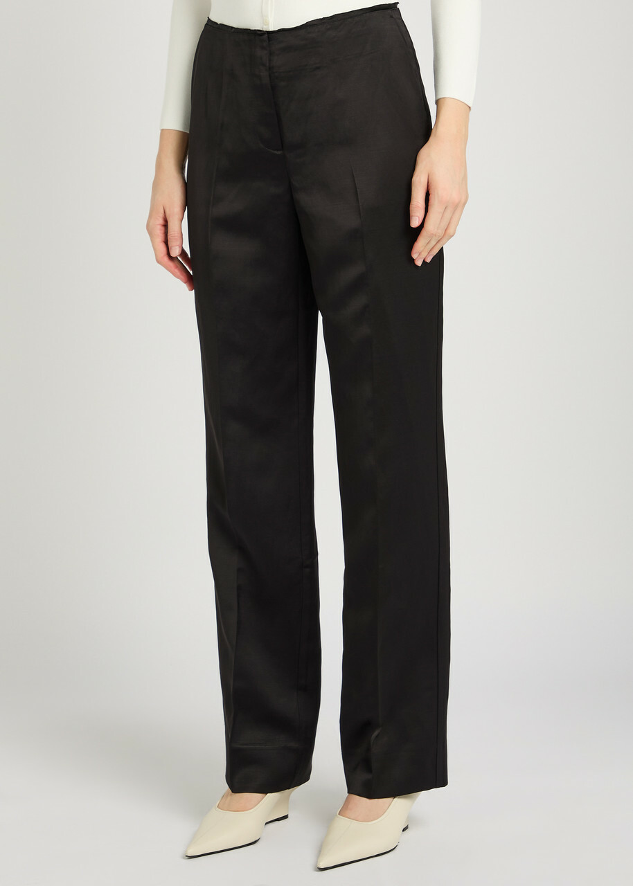 Toteme Raw-edged Straight-leg Satin Trousers Black