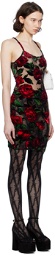 Balmain Black & Red Rose Minidress
