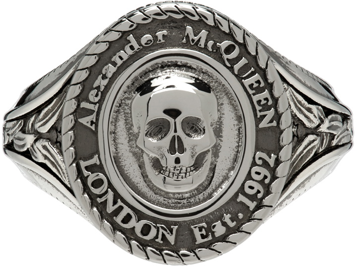 Photo: Alexander McQueen Silver Medallion Skull Signet Ring