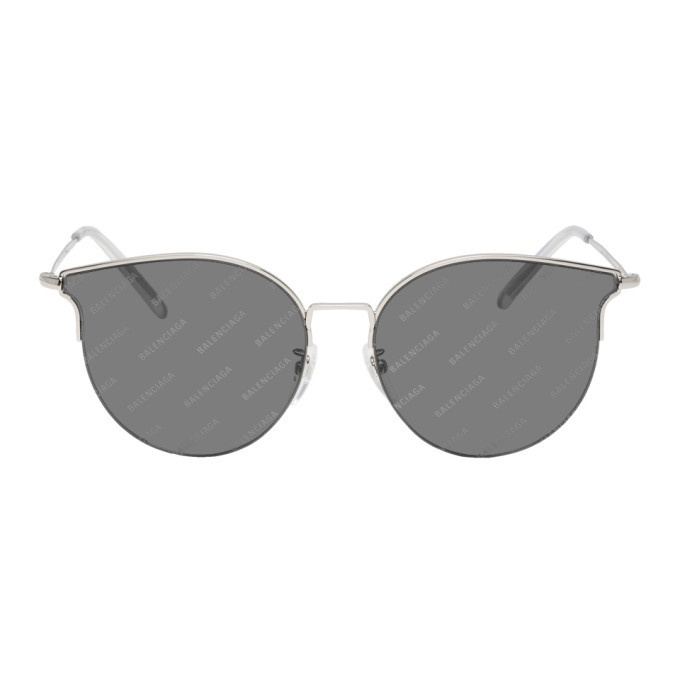 Photo: Balenciaga Silver Invisible Logo Round Sunglasses
