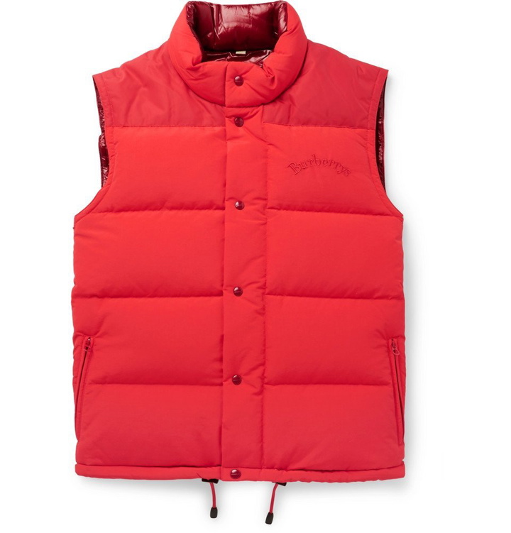 Photo: Burberry - Slim-Fit Logo-Embroidered Quilted Nylon Down Gilet - Men - Red