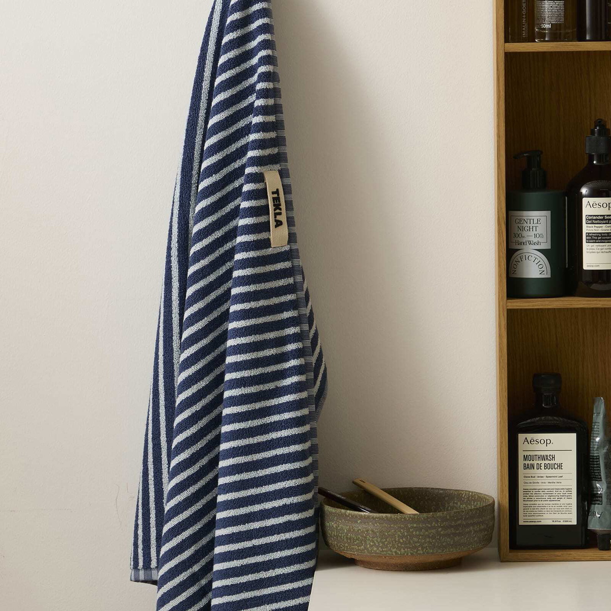 Tekla Fabrics Organic Terry Bath Towel in River Stripes 