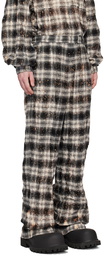 We11done Black & Off-White Crinkled Check Trousers